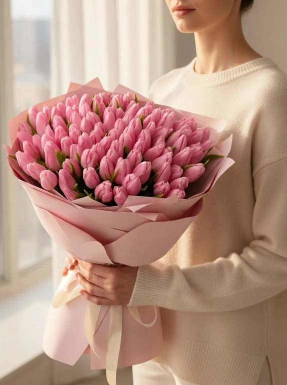 101 Adet Pembe Lale Buketi