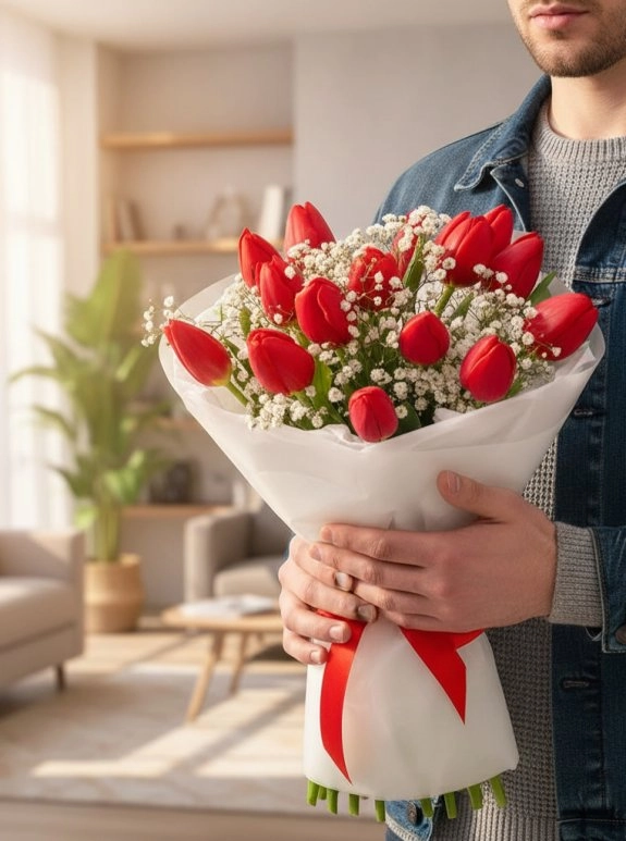 15 Adet Kırmızı Lale Buketi
